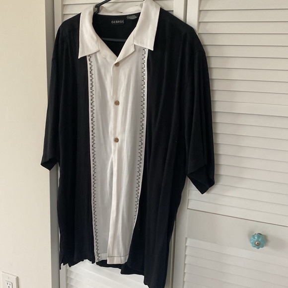 MENS GUAYABERA SHIRT , BLACK WITH WHITE STRIPE XL - Picture 9 of 10